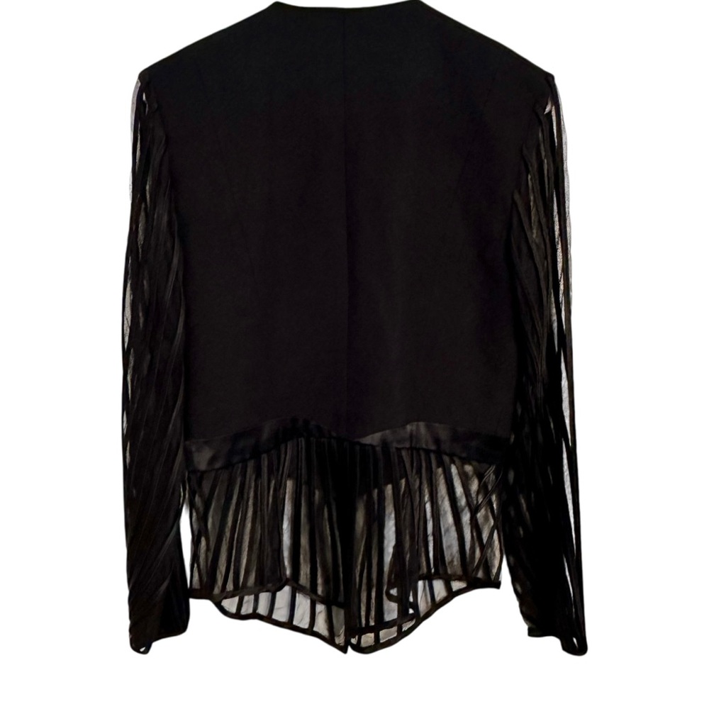 Vintage Alberto Makali Black Sheer Sleeve Blouse Black Tux Suit Jacket Top 6 M - Picture 6 of 8